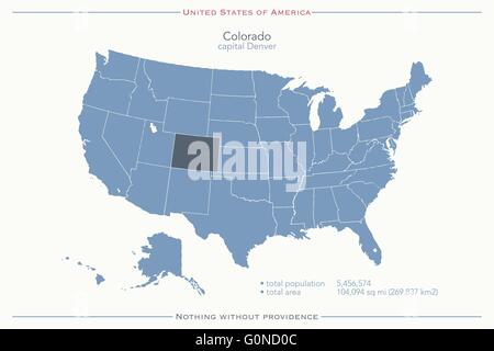 Stati Uniti d'America mappa isolato e Colorado State territorio. vettore politico USA mappa geografica design banner Illustrazione Vettoriale