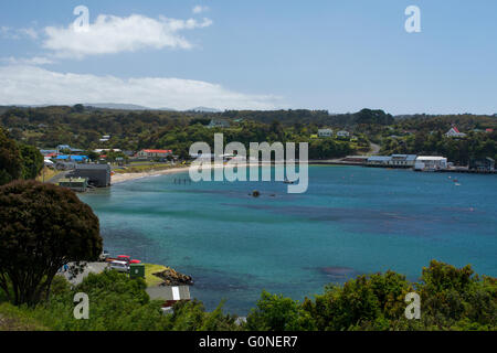 La nuova Zelanda, l'isola di Stewart. Panoramica di Oban e Halfmoon Bay. Foto Stock