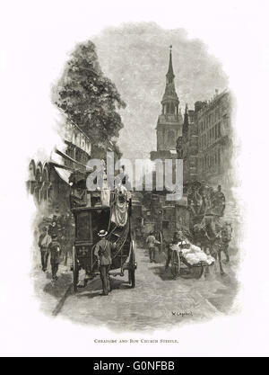 Cheapside & Bow Campanile,Londra Inghilterra nel XIX secolo Foto Stock