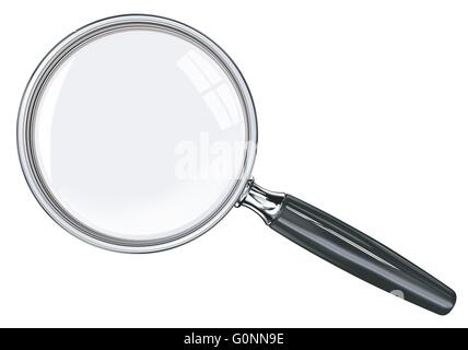 Foto realistiche vettore lente di ingrandimento. Nero e metallo. Illustrazione Vettoriale