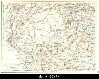 INDIA BRITANNICA NW. Rajputana (Rajasthan) Sindh Gujarat Malwa. JOHNSTON, 1899 Mappa Foto Stock