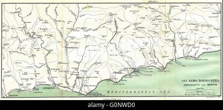 Italia: Bordighera: San Remo, Ospedaletti & Menton, 1913 Mappa antichi Foto Stock