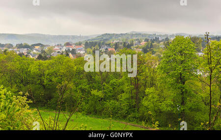 La città di Maria Enzersdorf vicino a Vienna.Vista dal castello Liechtenstein Foto Stock