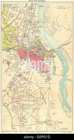 INDIA BRITANNICA: Delhi & dintorni piano. Mostra cantonment & ferrovie, 1924 Mappa Foto Stock