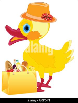 Anatroccolo nel quartiere alla moda di hat con il prodotto nel sacco su sfondo bianco Illustrazione Vettoriale