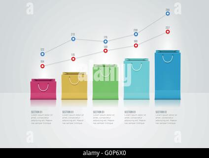 Infografico vettore modello di disegno con sacchetti di carta. Illustrazione Vettoriale
