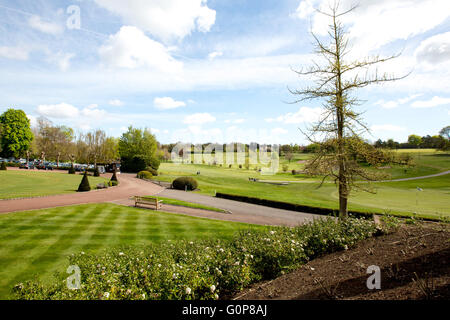Campo da golf fairway sotto un cielo di estate blu Foto Stock