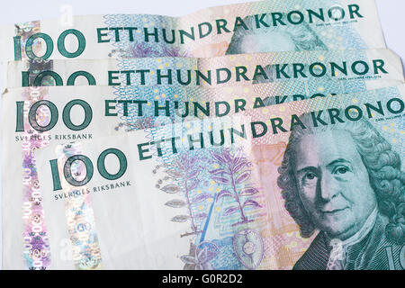 Vista ravvicinata di un centinaio di Swedish krona banconote Foto Stock