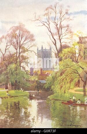 CAMBRIDGE: Tower St John's College Chapel river, antica stampa 1907 Foto Stock