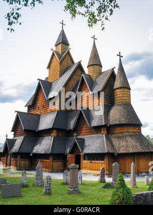 Medievale a doghe in legno chiesa di Heddal nel Telemark, Norvegia Foto Stock