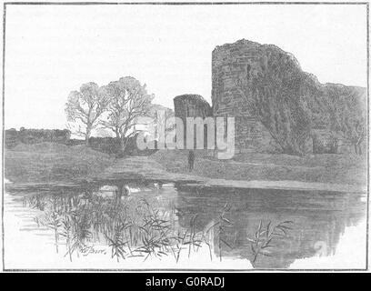 SUSSEX: Castello di Pevensey, antica stampa 1898 Foto Stock