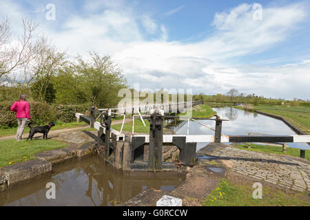 Serratura Alrewas sui Trent e Mersey Canal vicino al villaggio di Alrewas, Staffordshire, England, Regno Unito Foto Stock