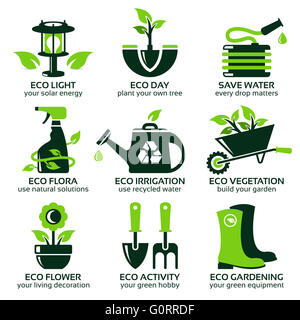 Appartamento Icon Set per eco-green garden Foto Stock