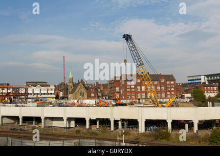 Lavori di costruzione in corso sul nuovo bus Bolton interchange. Foto Stock