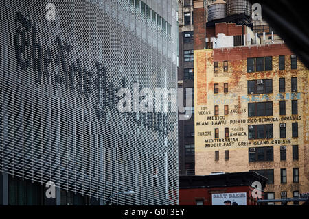 New york esterno del New York Times la costruzione della torre fu progettata da Renzo Piano Building Workshop e architetti FXFOWLE segno Foto Stock