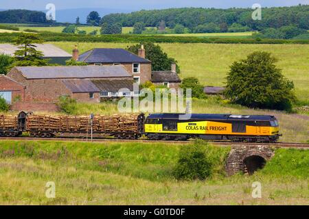 Cole il trasporto ferroviario di merci in treno. Duncowfold, Armathwaite, Eden Valley, Cumbria, accontentarsi di Carlisle linea ferroviaria, Inghilterra, Regno Unito. Foto Stock