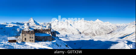 Vista panorama sul Cervino e Pennine massiccia dal Gornergrat Zermatt, Svizzera Foto Stock