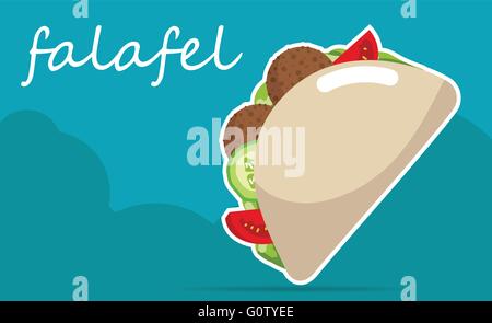 Falafel pita ripiene di verdure. Illustrazione Vettoriale