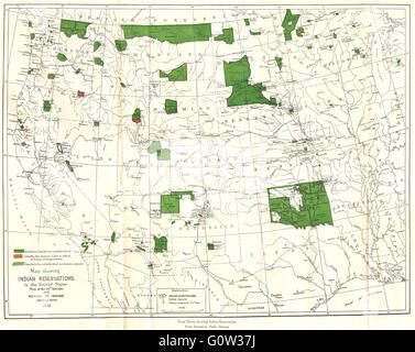 Stati Uniti d'America West: riserve indiane e popolazione 1883, 1942 Vintage map Foto Stock