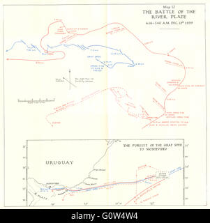 La battaglia del River Plate(RIO DE LA PLATA): 1939; Graf Spee a Montevideo, 1954 Mappa Foto Stock