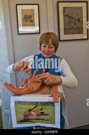 Badminton, Gloucestershire, UK. Il 5 maggio, 2016. Mitsubishi Motors Badminton Horse Trials.artista Sarah Coward lavorando in plastilina per produrre una statua di un cavallo sul suo stand a Badminton.. Data 05/05/2016 Credit: charlie bryan/Alamy Live News Foto Stock