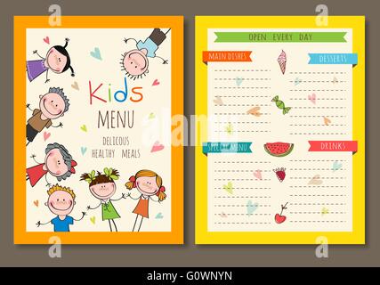 Carino colorato per i pasti dei bambini menu template vettoriale Illustrazione Vettoriale