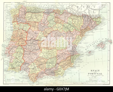 IBERIA: Spagna e Portogallo che mostra le province. STANFORD, 1906 Mappa antichi Foto Stock