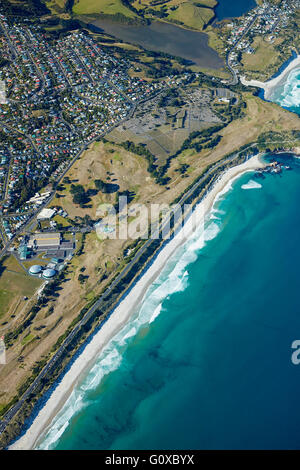 La spiaggia di St Kilda, e Chisholm Park Campo da Golf, Dunedin, Otago, South Island, in Nuova Zelanda - aerial Foto Stock