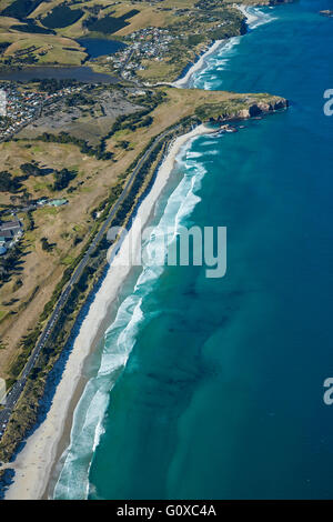 La spiaggia di St Kilda, Chisholm Park Campo da golf e dell'Avvocato, testa a Dunedin, Otago, South Island, in Nuova Zelanda - aerial Foto Stock