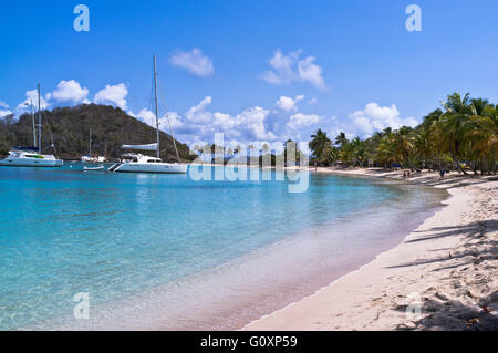 dh Mayreau Island ST VINCENT CARIBBEAN Saltwhistle Bay Beach yachts Barche a vela Saint Vincent e Grenadine con fischio di sale Foto Stock