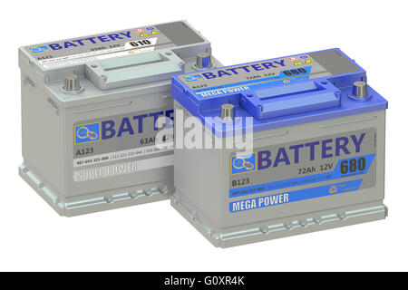 Batterie auto, 3D rendering isolati su sfondo bianco Foto Stock