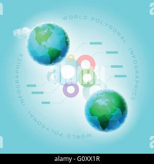 Poligono vettoriale mondo sfere con sfere colorate. Infografico modello di progettazione. Gli elementi sono stratificati separatamente in file vettoriale. Illustrazione Vettoriale