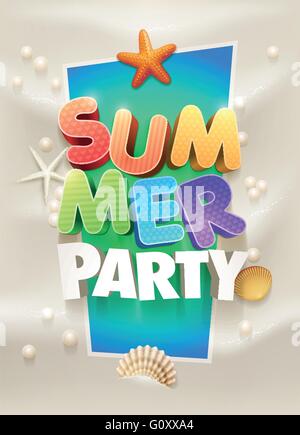 Summer Party Poster Design modello. Gli elementi sono stratificati separatamente in file vettoriale. Illustrazione Vettoriale