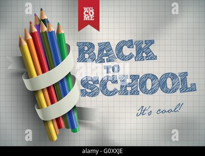 Benvenuti torna a scuola. Illustrazione Vettoriale. Gli elementi sono stratificati separatamente in file vettoriale. Facile modificabile. Illustrazione Vettoriale