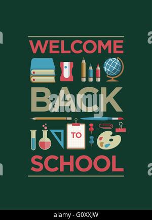 Vettore di istruzione piana e forniture scolastiche Icon Set. Illustrazione Vettoriale