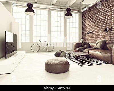 Soggiorno Soppalco interno. Il rendering 3D Foto Stock