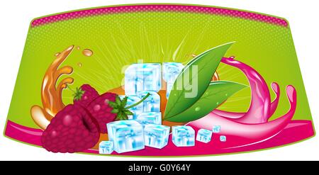 Schizzi di succo di frutta e cubetti di ghiaccio Illustrazione Vettoriale