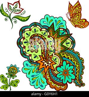Patterns, fiori e farfalla Illustrazione Vettoriale