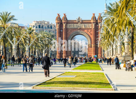 Arco de Triunfo de Barcelona aka Arc de Triomf, Passeig de Lluís Companys, Barcellona, Spagna Foto Stock