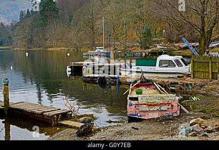 Boat Yard in un angolo di Ullswater Foto Stock