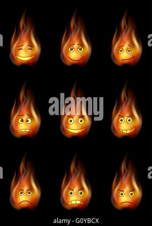 Fire Smileys impostato Illustrazione Vettoriale
