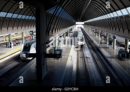 Treni regionali in treno alla Stazione di Santa Justa a Siviglia Spagna Foto Stock