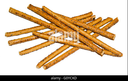 Grissini con semi di papavero isolato Foto Stock