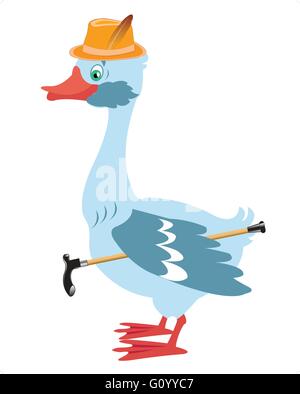 Cartoon oca in hat con bastone su sfondo bianco Illustrazione Vettoriale