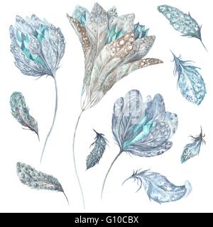 Dipinte a mano e fiori con cristalli e piume in stile vintage per matrimoni, eventi design Foto Stock