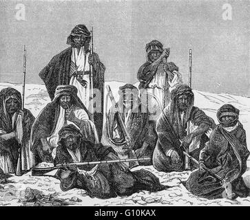 Bedouin: un Arabo seminomadic gruppo, disceso da nomadi che abitavano l arabo siriano e deserti. Il loro nome significa 'Deserto abitatori' in arabo. Foto Stock