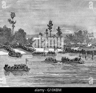 Noto come Burnside's sbarchi in Hatteras ingresso, Gennaio 1862.N durante la battaglia di New Bern, gen. Ambrogio E. Burnside portato 15.000 U.S. L esercito mentre bandiera Officer Louis M. Goldsborough comandato il contingente navale di attaccare confederati nella Carolina del Nord. Foto Stock