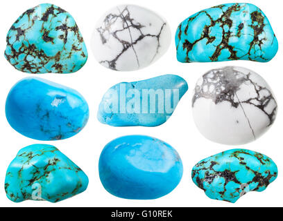 Set di varie howlite naturali pietre minerali e gemme isolati su sfondo bianco Foto Stock