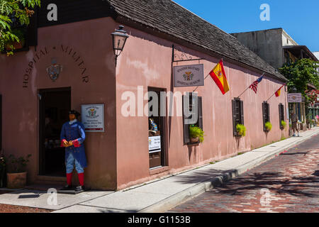 La spagnolo Ospedale Militare museo su Aviles Street, la strada più antica negli Stati Uniti, in Sant'Agostino, Florida. Foto Stock