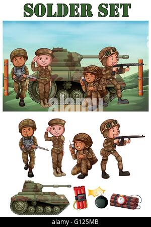 I soldati con la pistola nel campo immagine Illustrazione Vettoriale